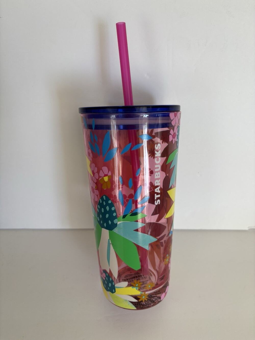 Starbucks Glass Tumbler 18 oz Floral Spring 2023 Dancing Coneflowers Lid/Straw